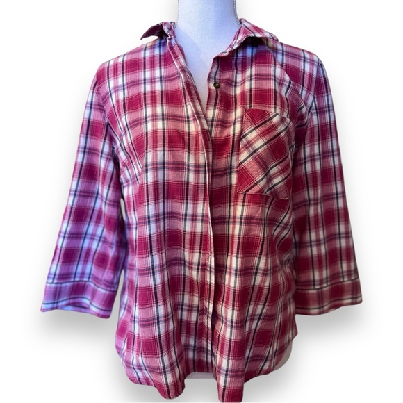 Laura Scott Pink Plaid Flannel Button Down - Picture 1 of 11